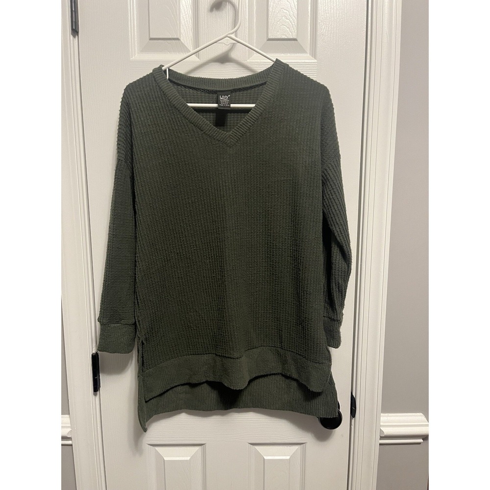 Women's Olive Green Solid Waffle‎ Knit Tunic by Lidy S/M